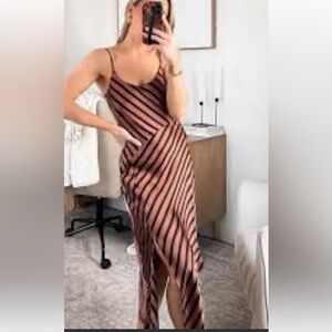 a new day Asymmetrical Dress in Black and Brown Stripes